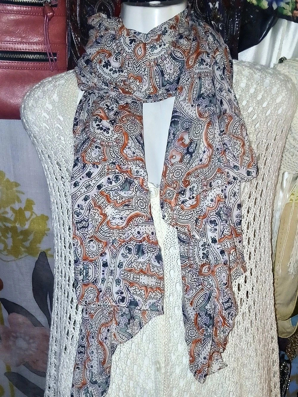 Paisley Scarf in Orange & Green Like New